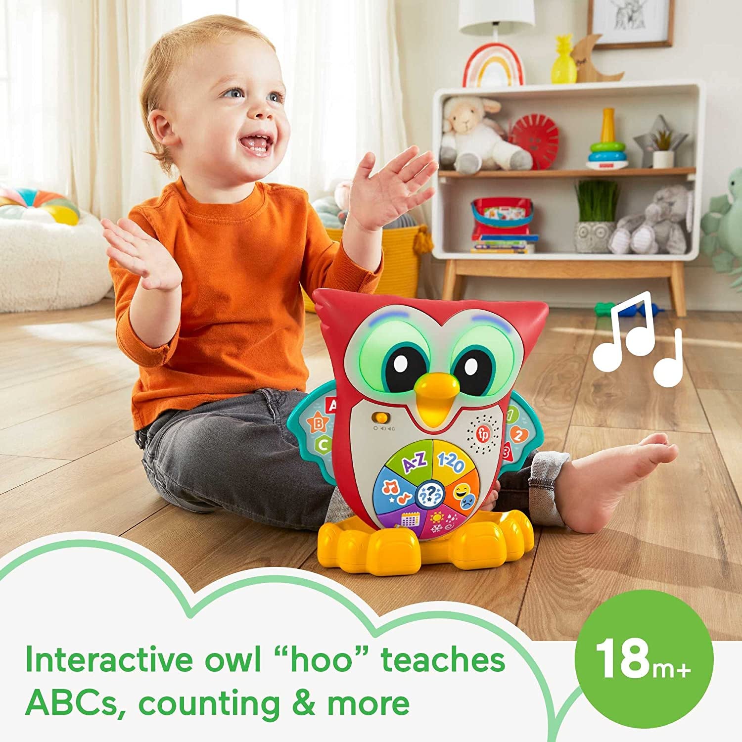 Fisher-Price Linkimals Toddler Learning Toy Light-Up & Learn Owl with Interactive Lights Music & Motion for Ages 18+ Months