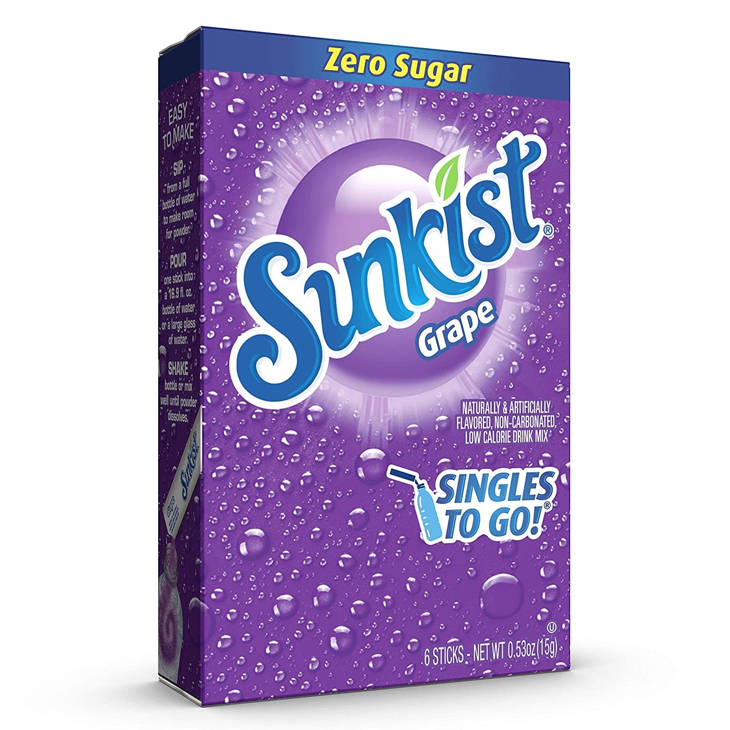 Sunkist Soda Singles to Go Drink Mix, Grape, 12 Boxes with 6 Packets Each - 72 Total Servings, Non-Carbonated and Sugar-Free