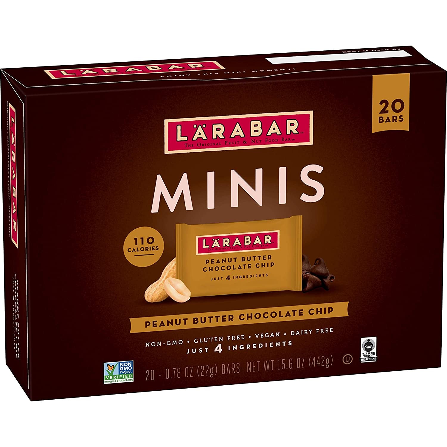 LÄRABAR Peanut Butter Chocolate Chip Mini Bars, Gluten Free Vegan, 20 Ct