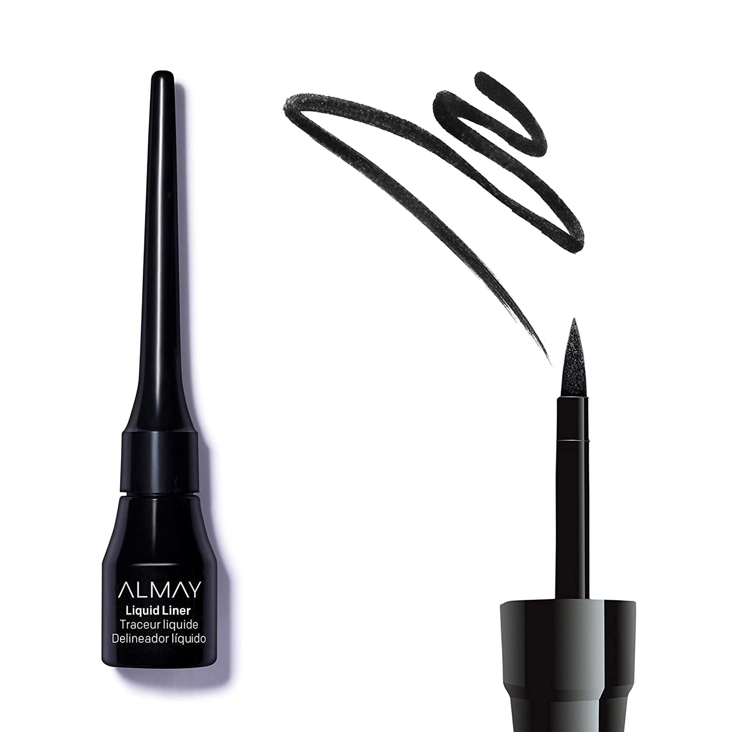 Almay Liquid Eyeliner, Waterproof, Fade-Proof Eye Makeup, Easy-To-Apply Liner Brush, 221 Black, 0.1 Oz