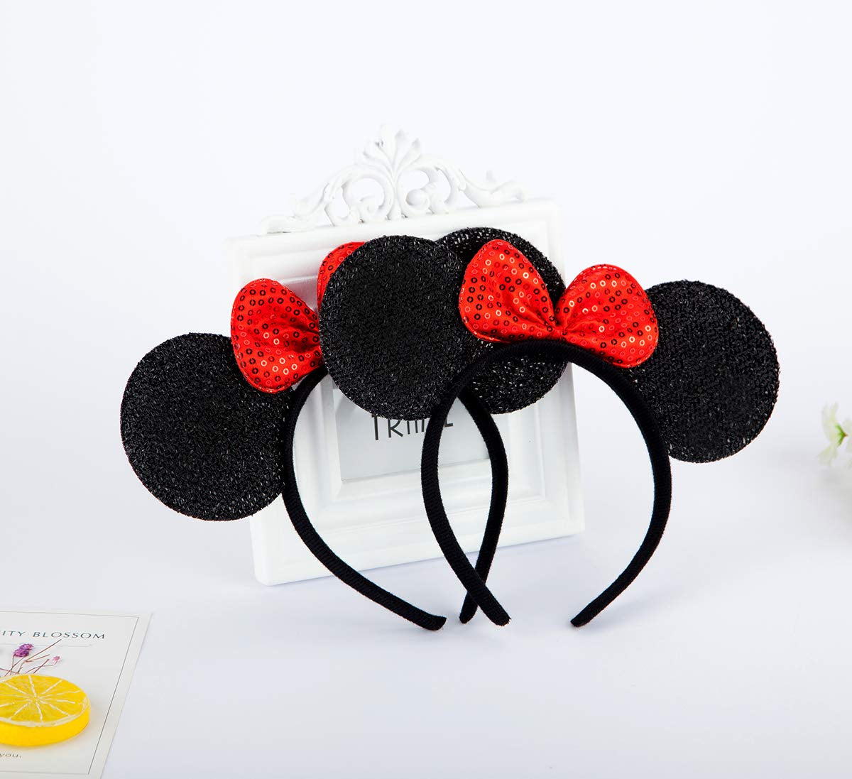 FANYITY Mouse Ears Headbands Sequin Hair Band for Girls Women Boys Party, 2 Pieces (RED)