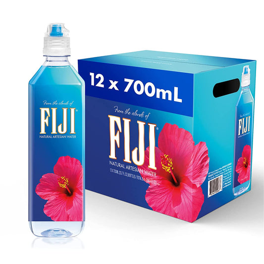 FIJI Natural Artesian Bottled Water 700 Ml / 23.7 Fl Ounce (Pack of 12) - Sports Cap