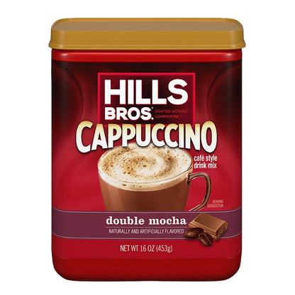 Hills Bros Instant Double Mocha Cappuccino Mix, Easy to Use, Enjoy Coffeehouse Flavor from Home, Frothy, Rich Chocolate, Brown, 16 Oz