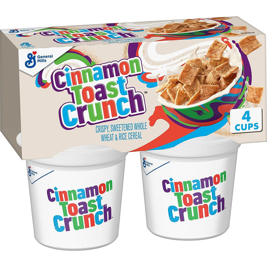 Cinnamon Toast Crunch Breakfast Cereal, 4 Pack 8 OZ Cereal Cup