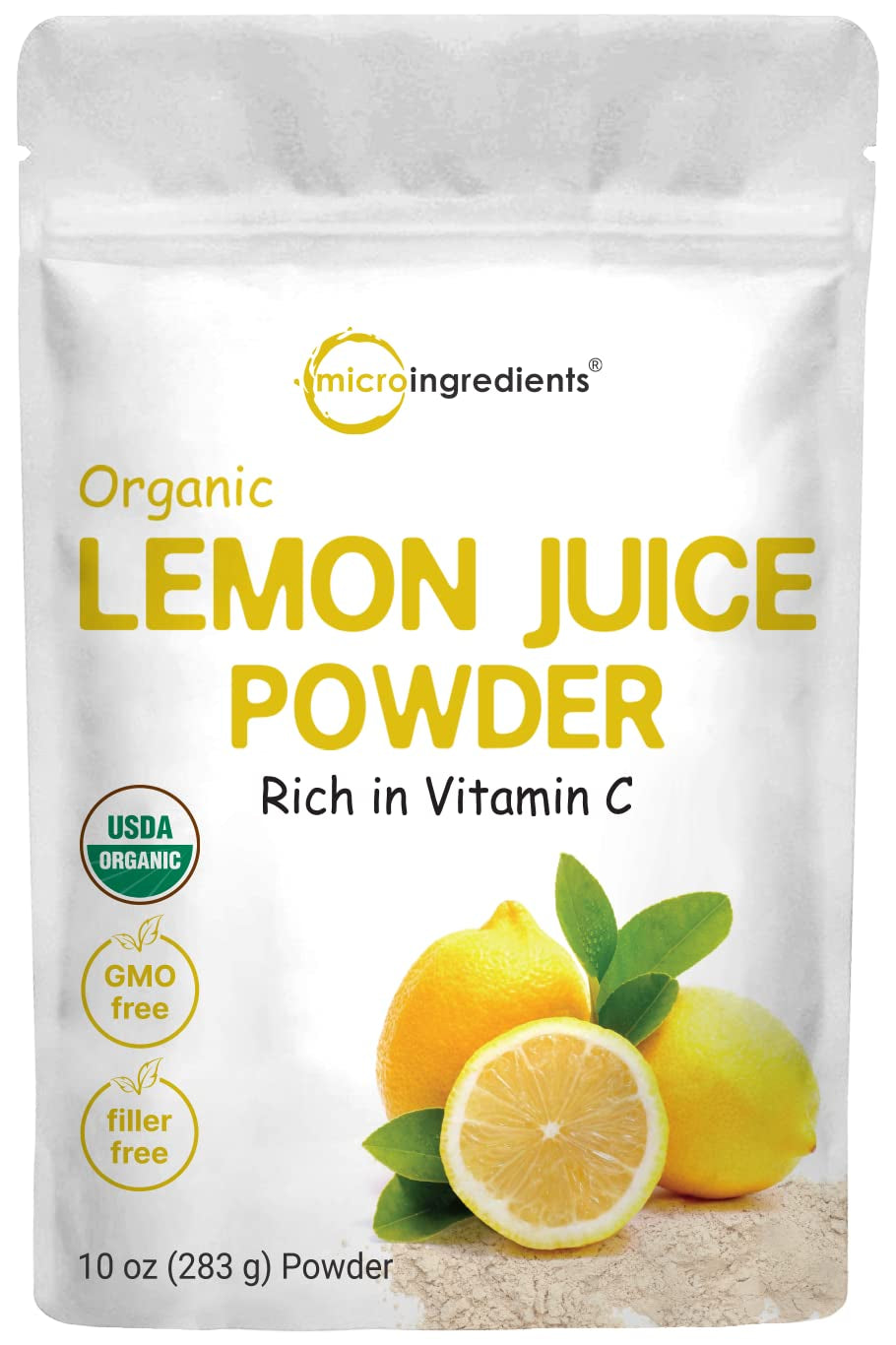 Micro Ingredients Organic Lemon Juice Powder, 10 Ounce, Cold Pressed Concentrated Powder, Filler Free, Rich in Natural Vitamin C for Immune System Booster, Great Flavor for Soda, Baking and Cooking, Vegan Friendly