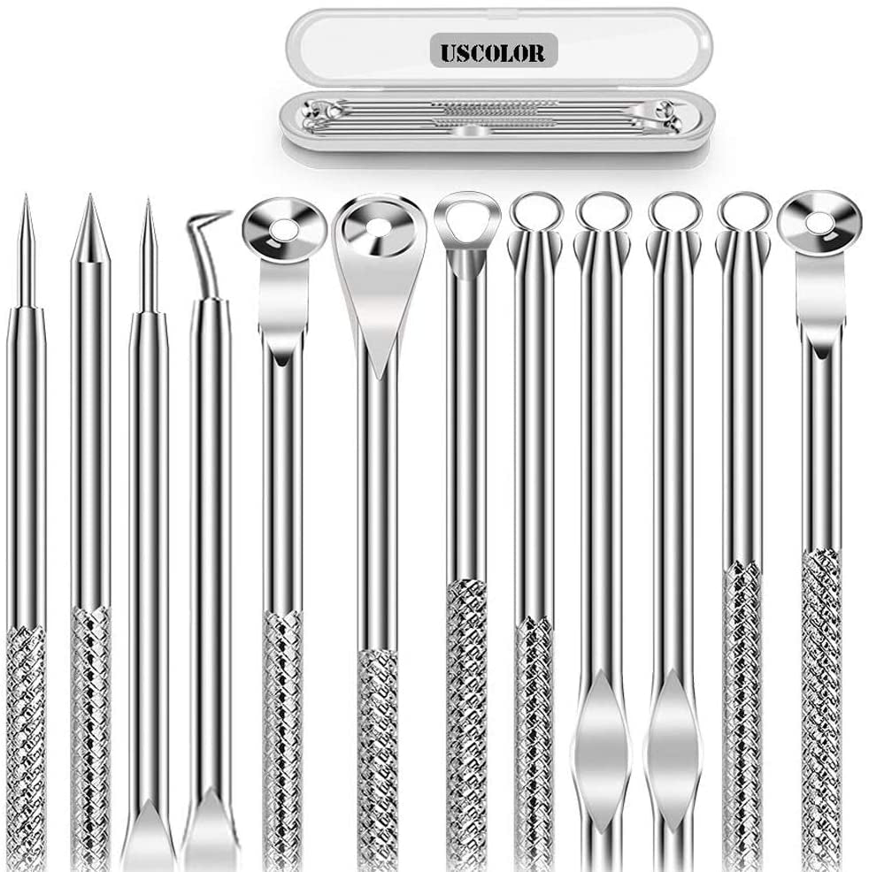 6PCS Dual Heads Blackhead Remover, Pimple Comedone Extractor, Acne Whitehead Blemish Removal Kit, Premium Stainless Steel, Risk Free for Face Skin, with Portable Box