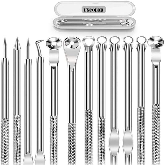 6PCS Dual Heads Blackhead Remover, Pimple Comedone Extractor, Acne Whitehead Blemish Removal Kit, Premium Stainless Steel, Risk Free for Face Skin, with Portable Box