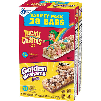 Golden Grahams Lucky Charms Breakfast Cereal Treat Bars Variety Pack, 28 Ct