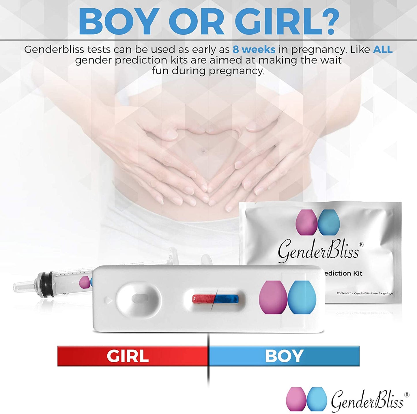 Genderbliss® Gender Prediction Test - Early Pregnancy Kit - Reveal If Your Baby Is a Boy or Girl from 8 Weeks - Instant Results