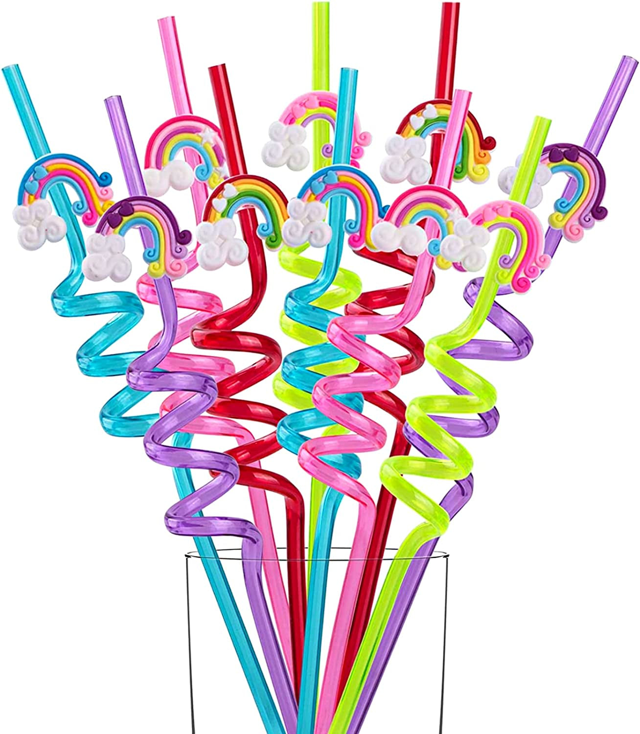 Party Favors for Party Supplies - Rainbow Straws for Party Favors Goody Bags Gift Bags, Reusable Plastic Rainbow Drinking Straws for Party Baby Shower, 20 Pack