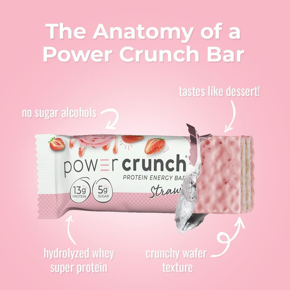 Power Crunch Protein Wafer Bars, High Protein Snacks with Delicious Taste, Strawberry Crème, 1.4 Ounce (12 Count)