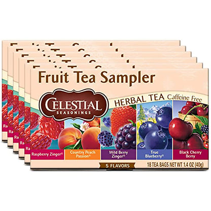 Celestial Seasonings Herbal Tea, Fruit Tea Sampler, Raspberry Zinger, Country Peach Passion, Wild Berry, True Blueberry & Black Cherry Berry, Caffeine Free, 18 Tea Bags (Pack of 6)