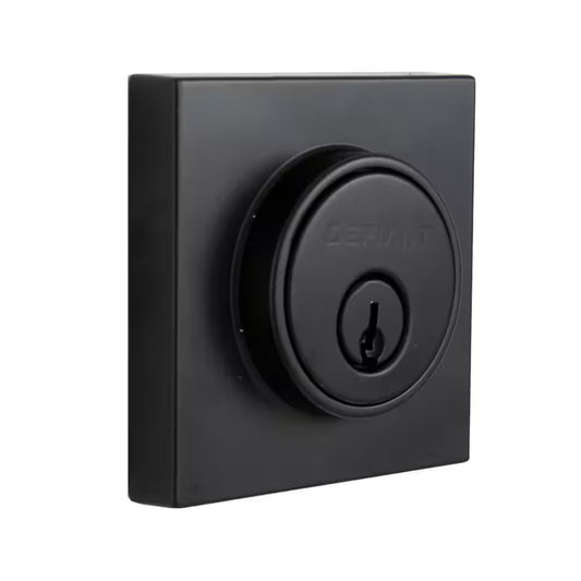 Square Matte Black Single Cylinder Contemporary Deadbolt