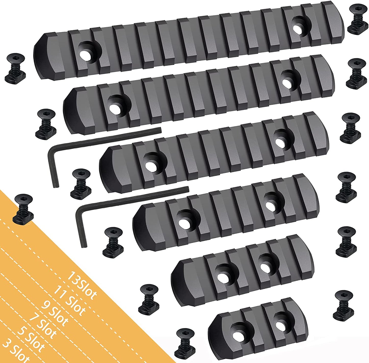 Pecawen Picatinny Rail Polymer Picatinny Accessory Rail Single Picatinny Rail, 3 5 7 9 11 13 Slots Black