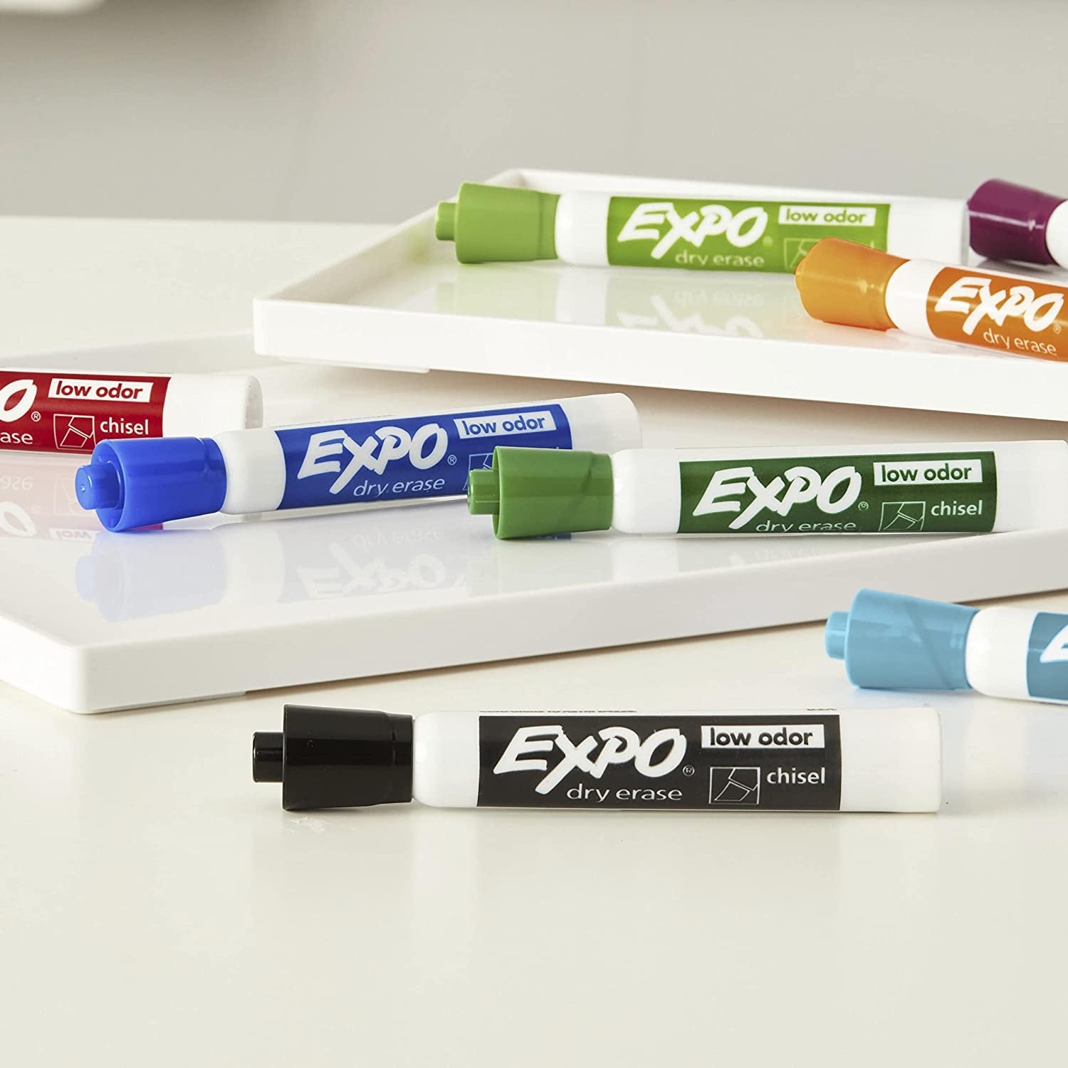 EXPO 80661 Low-Odor Dry Erase Markers, Chisel Tip, Black, 4-Count