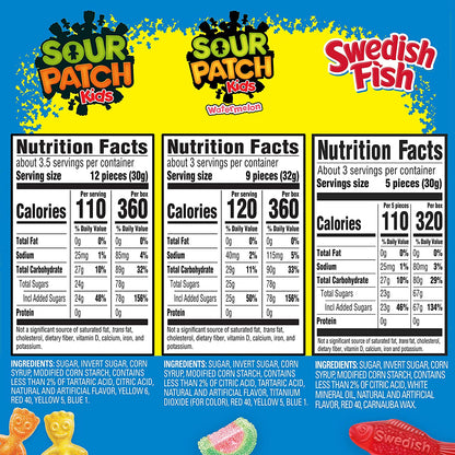 SOUR PATCH KIDS Original Candy, SOUR PATCH KIDS Watermelon Candy & SWEDISH FISH Candy Variety Pack, Christmas Candy Stocking Stuffers, 15 Movie Theater Candy Boxes