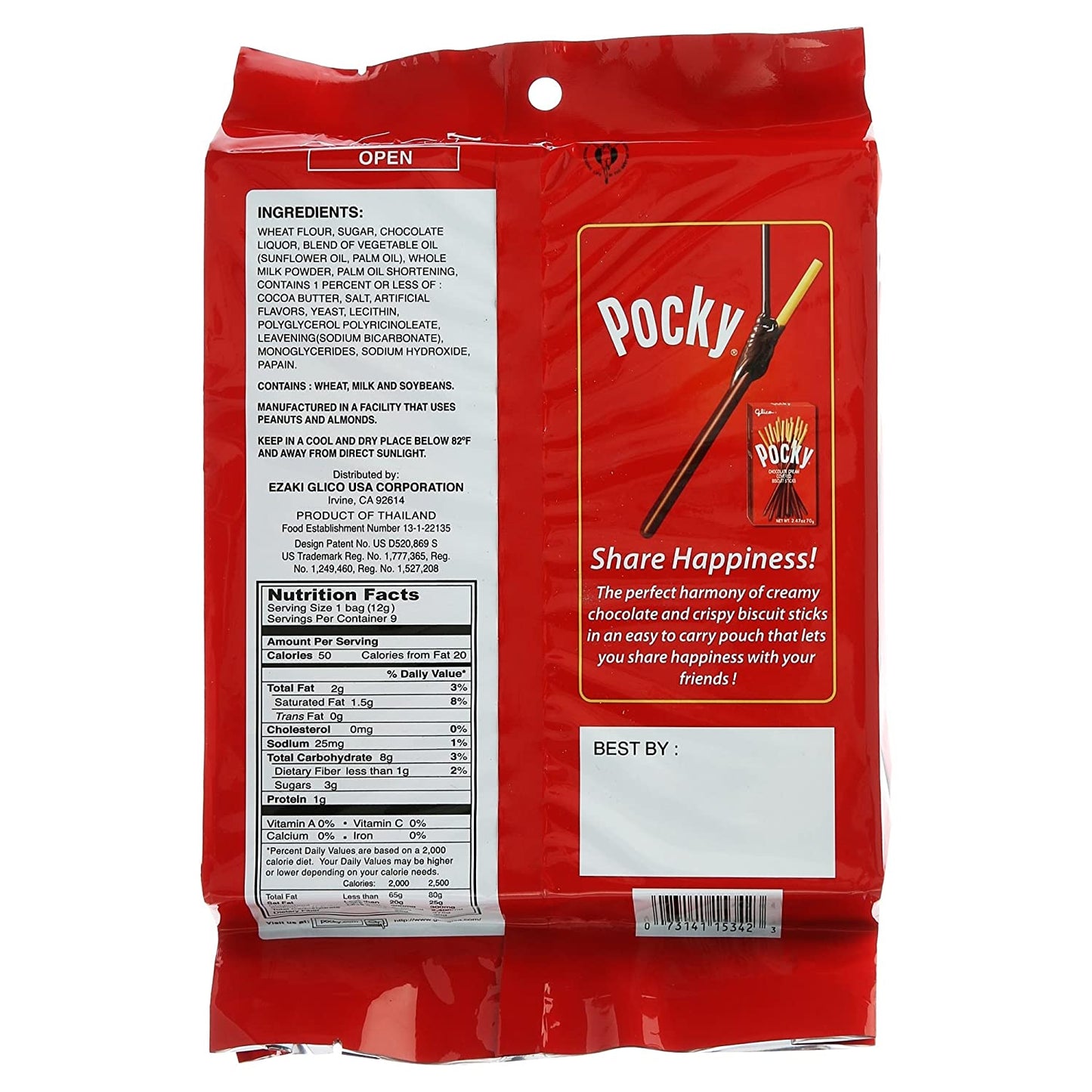 Glico Pocky, Chocolate Cream Covered Biscuit Sticks (9 Individual Bags), 4.13 Oz