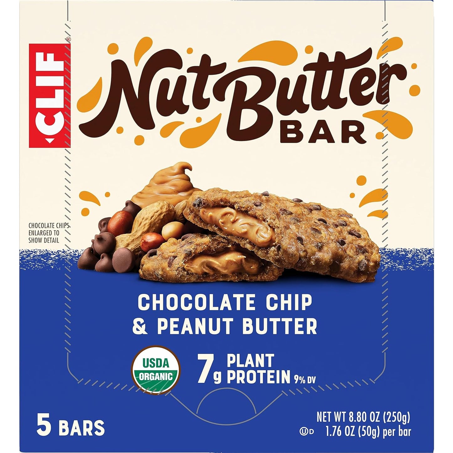 CLIF Nut Butter Bar - Chocolate Chip & Peanut Butter - Filled Energy Bars - Non-Gmo - USDA Organic - Plant-Based - Low Glycemic - 1.76 Oz. (5 Pack)