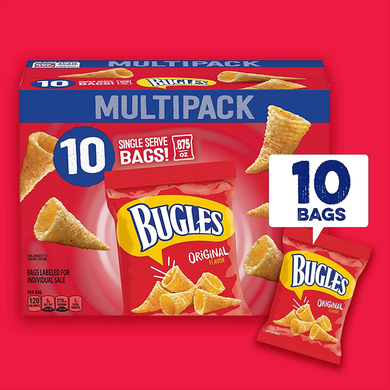 Bugles Crispy Corn Snacks, Original Flavor, Snack Bag, 8.75 Oz