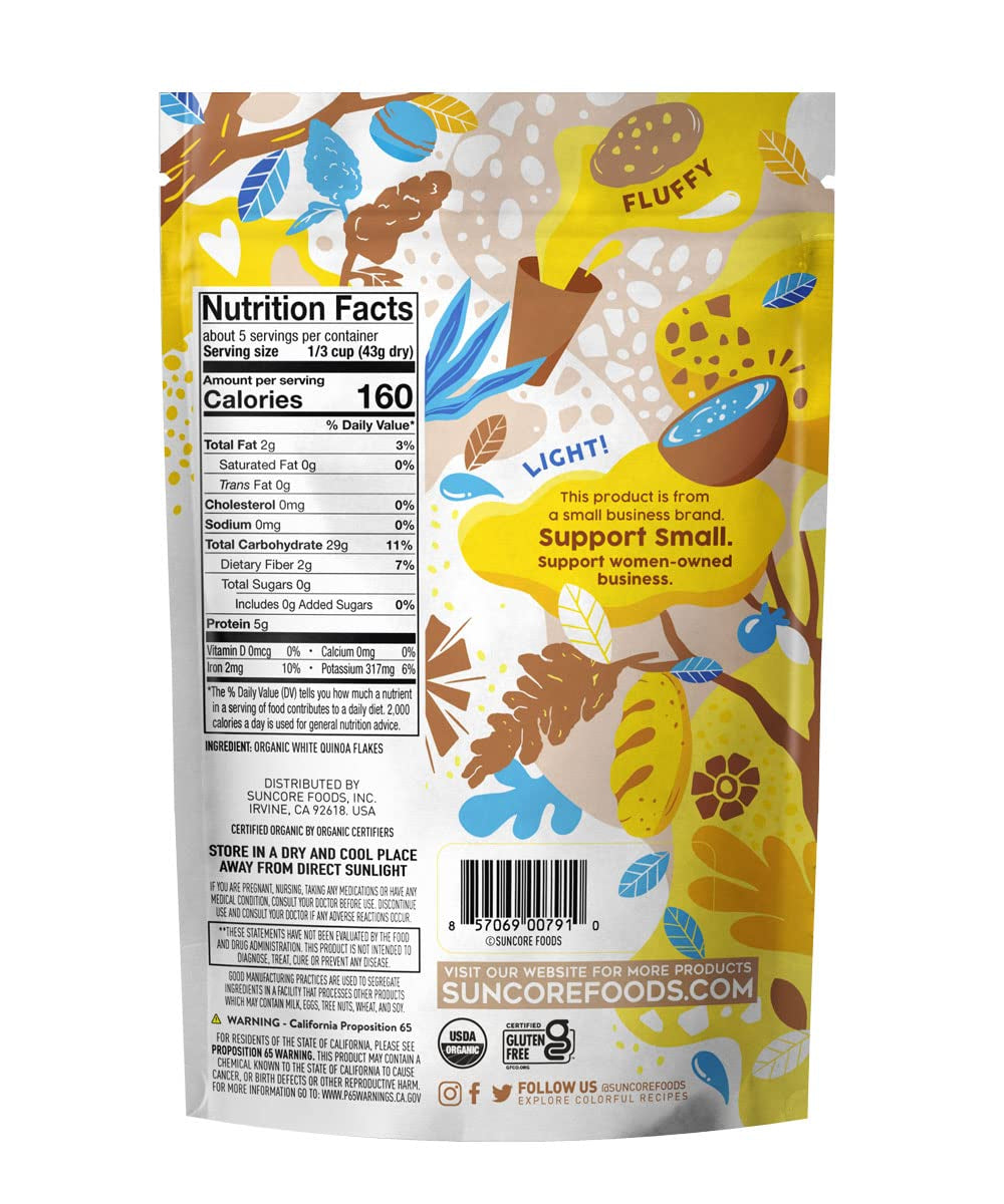 Suncore Foods Organic Snow Quinoa Flakes, Gluten-Free, Non-Gmo, 8Oz (1 Pack)