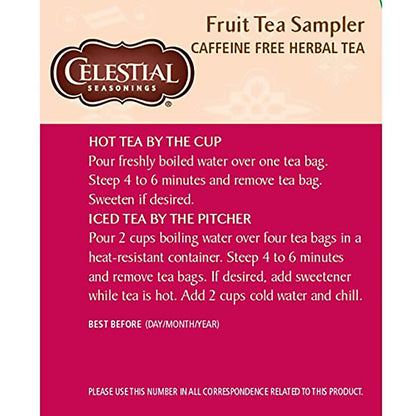 Celestial Seasonings Herbal Tea, Fruit Tea Sampler, Raspberry Zinger, Country Peach Passion, Wild Berry, True Blueberry & Black Cherry Berry, Caffeine Free, 18 Tea Bags (Pack of 6)