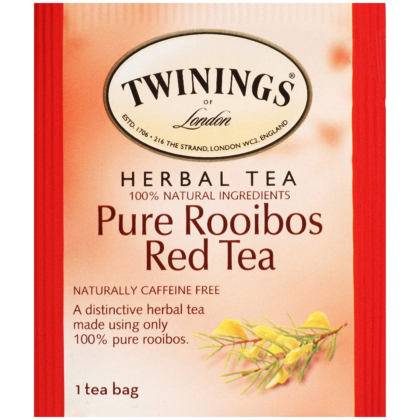 Twinings Pure Rooibos Red Herbal Tea, 20 Count Pack of 6, Sweet with Uplifting Aroma, Naturally Caffeine Free