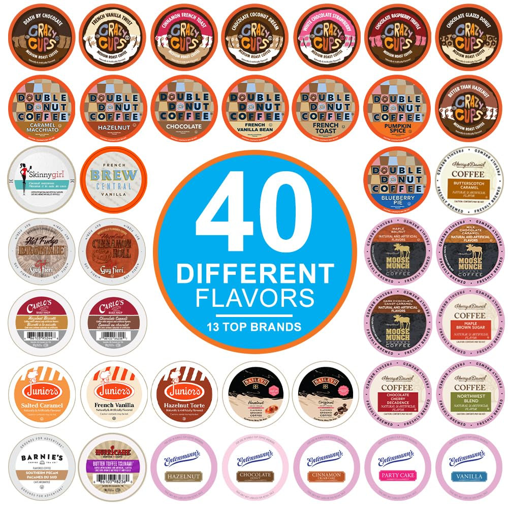 Flavored Coffee Single Serve Cups for Keurig K Cup Brewers Variety Pack Sampler, 40 Count (Flavored Sampler)