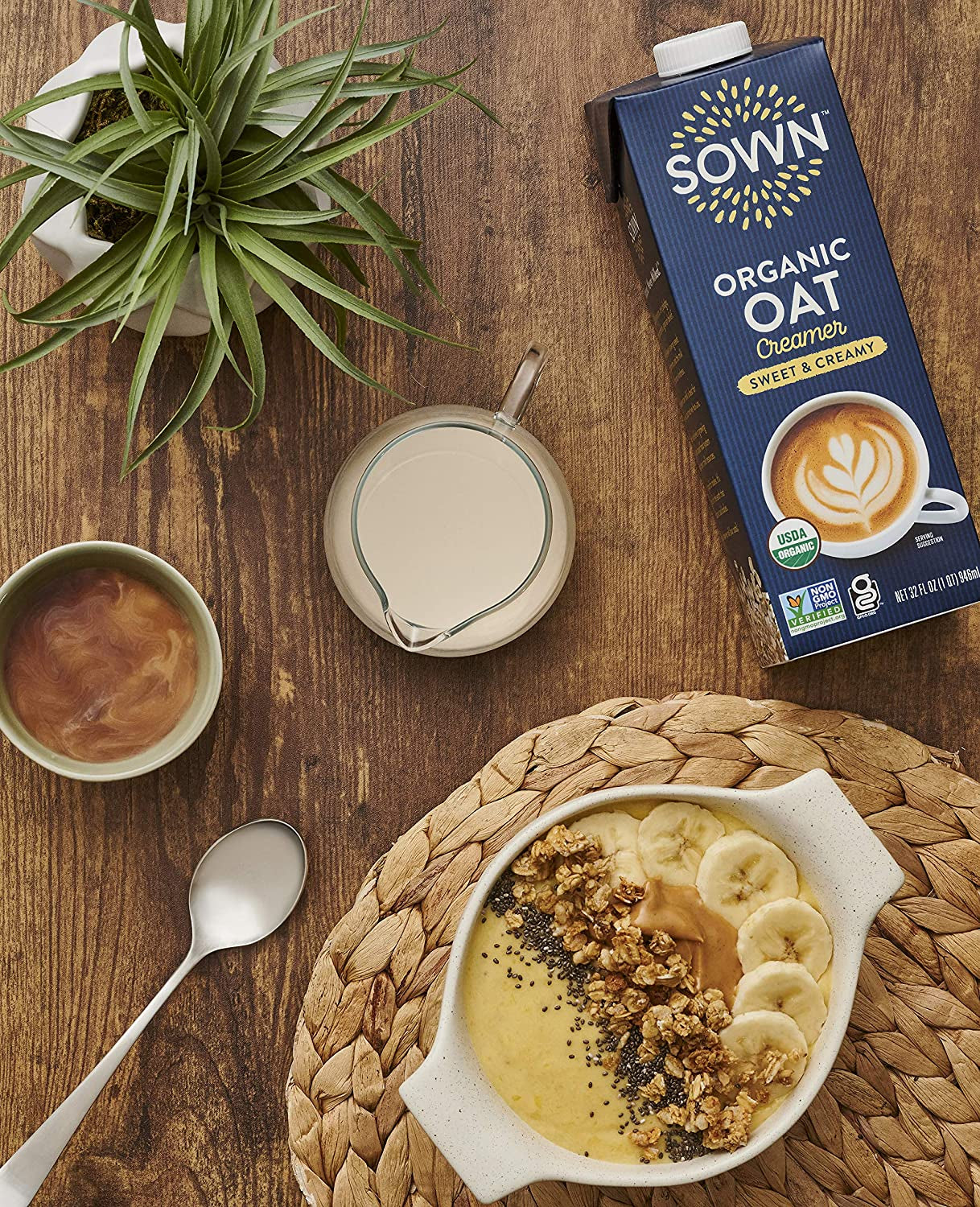 SOWN Organic Oat Creamer Sweet & Creamy - Barista Oat Milk Non Dairy Coffee Creamer - Plant Based, Dairy-Free, Vegan, Gluten-Free, Non-Gmo, Shelf Stable - 32Oz (Pack of 3)