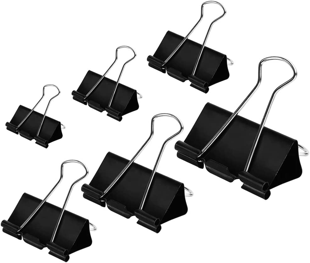 DSTELIN Binder Clips Paper Clamps Assorted Sizes 100 Count (Black), X Large, Large, Medium, Small, X Small and Micro, 6 Sizes in One Pack, Meet Your Different Using Needs.