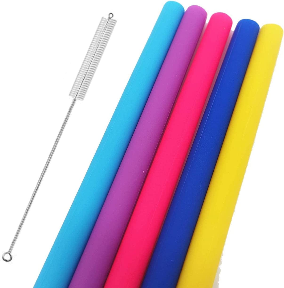 Reusable Silicone Drinking Straws - Set of 5 - BPA Free - Free Cleaning Brush Included - Work with 20 or 30Oz Tumblers, Bubba & Yeti Mugs - Perfect for Smoothies