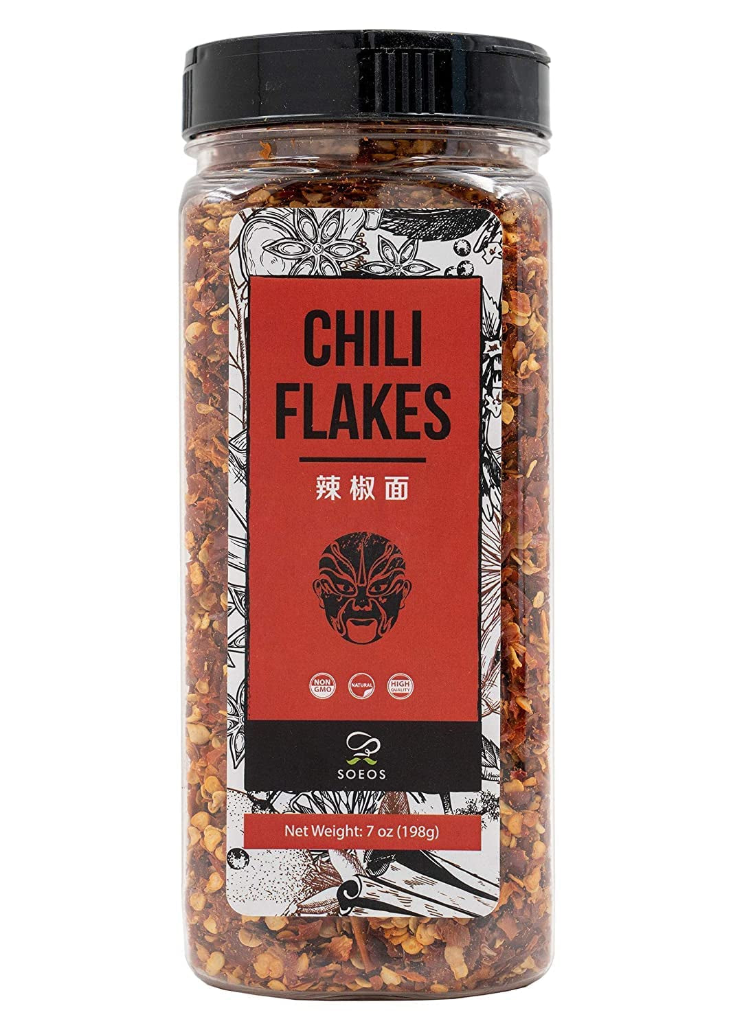 Soeos Chili Flakes, 7Oz (198G), Medium Hot, Dried and Crushed Red Chili Pepper Flakes, Premium Chili Powder for Pizza, Chowder, Seafood, and Pasta