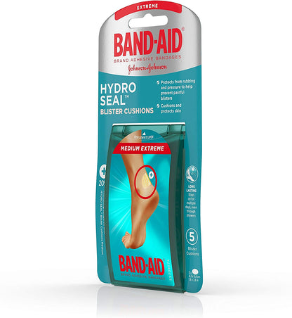 Band-Aid Brand Hydro Seal Blister Cushion Bandages, Waterproof Adhesive Pads, Medium, 5 Ct