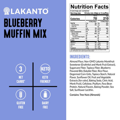 Lakanto Sugar Free Blueberry Muffin Mix - Naturally Flavored, Sweetened with Monk Fruit Sweetener, Keto Diet Friendly, 3 Net Carbs, Gluten Free, Breakfast Food, Delicious, Easy to Make (12 Servings)