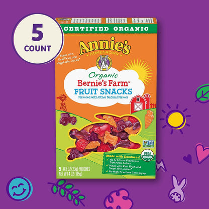 Annie'S Gluten Free Organic Bernie'S Farm Fruit Snacks, 4 Oz, 5 Ct