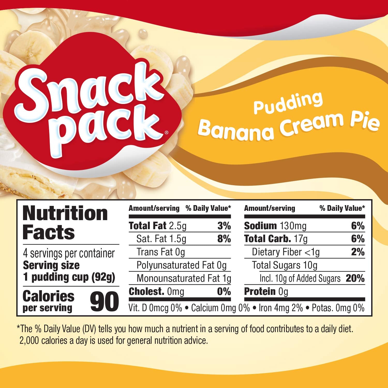 Snack Pack Banana Cream Pie Pudding Cups, 4 Count ( Pack of 12)