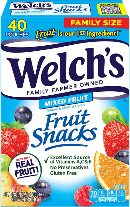 Welch'S Fruit Snacks, Mixed Fruit, Gluten Free, Bulk Pack, Individual Single Serve Bags, 0.8 Oz (Pack of 40)