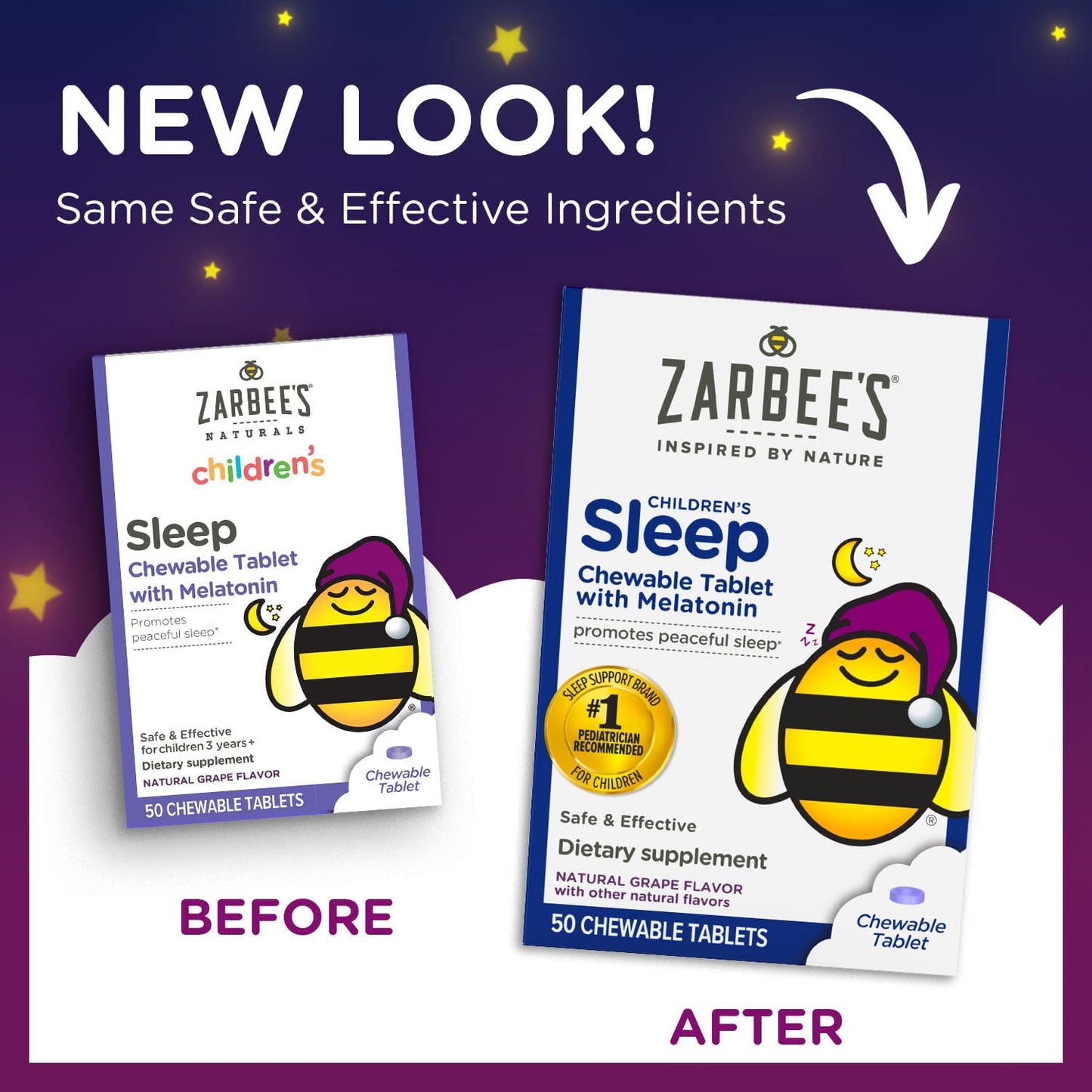 Zarbee'S Kids 1Mg Melatonin Chewable Tablet Drug-Free & Effective Sleep Supplement Easy to Take Natural Grape Flavor Tablets for Children Ages 3 and up 50 Count