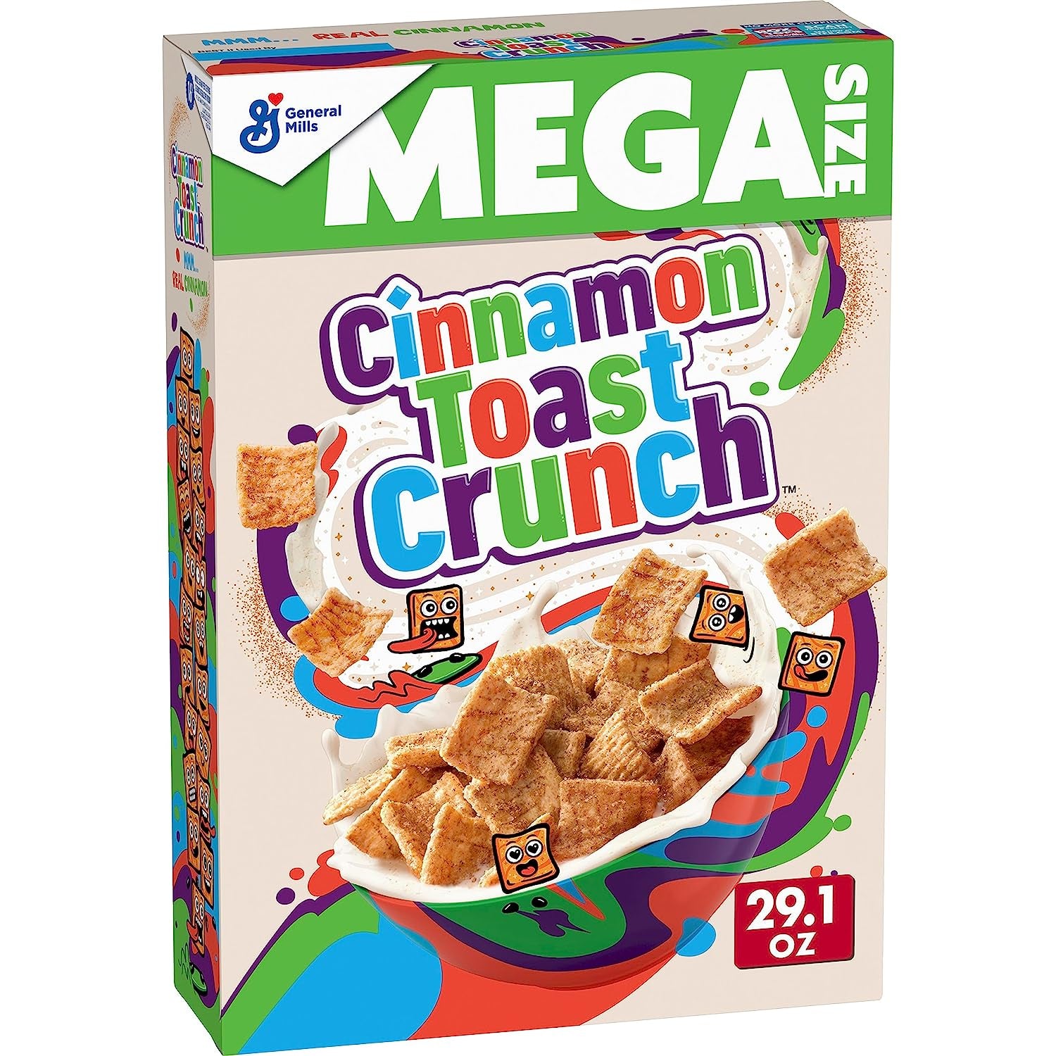 Cinnamon Toast Crunch Breakfast Cereal, Crispy Cinnamon Cereal, Mega Size, 29.1 Oz Cereal Box