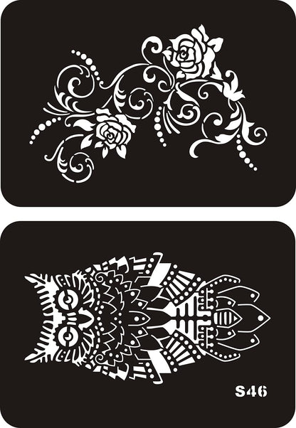 Kotbs 6 Sheets Temporary Tattoo Stencils, 34Pcs Animal Tiger Wolf Totem Patterns Henna Tattoo Stencil Kit Temporary Glitter Airbrush Tattoo Stencils Arabian Tattoo Stickers for Face Body Paint Art