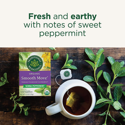 Traditional Medicinals Tea, Organic Smooth Move Peppermint, Relieves Occasional Constipation, Senna, 16 Tea Bags