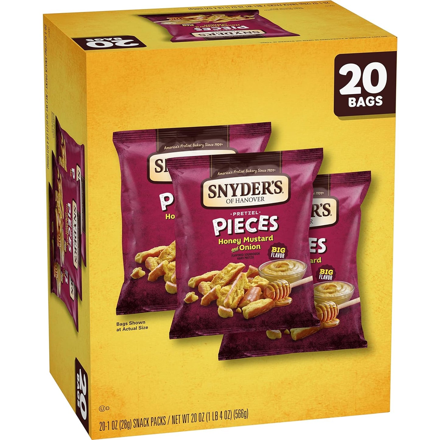 Snyder'S of Hanover Pretzel Pieces, Honey Mustard and Onion, 1 Oz Snack Packs, 20 Ct