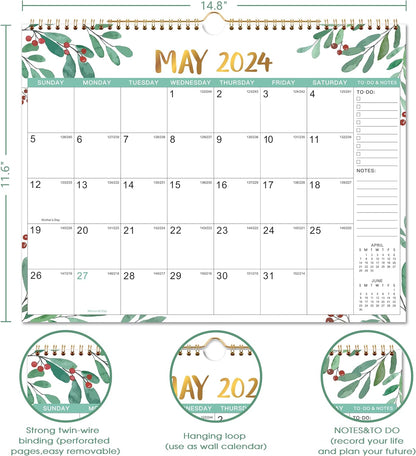 Wall Calendar 2024-2024 Wall Calendar from January 2024 to December 2024, 11.5"X 15", Monthly Calendar 2024 with Julian Dates, Twin-Wire Binding, Thick Paper Perfect for Office & Home