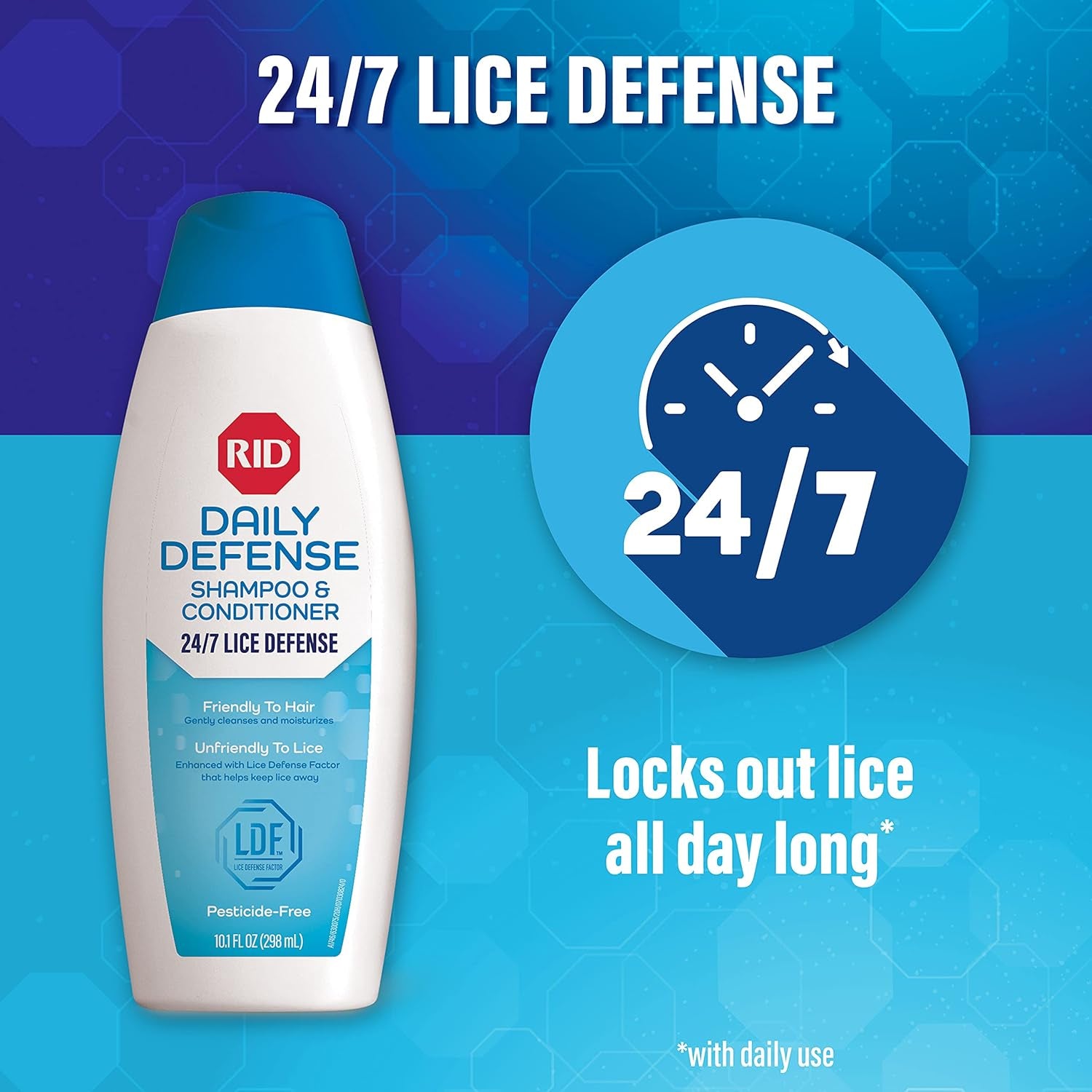 RID Defense Lice Shampoo & Conditioner, Used Daily Provides 24/7 Defense against Head Lice, 100% Effective, 10.1 Ounce