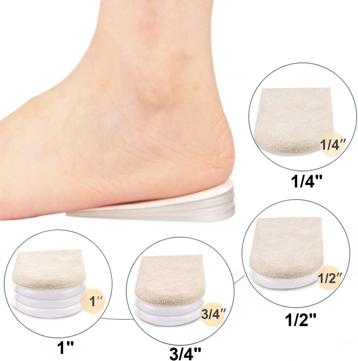 Adjustable Orthopedic Heel Lift Inserts, 1/4" to 1" Gel Heel Pads, Height Increase Insole for Leg Length Discrepancies, Heel Spurs, Heel Pain, Sports Injuries, and Achille Tendonitis (4 Layers), Small