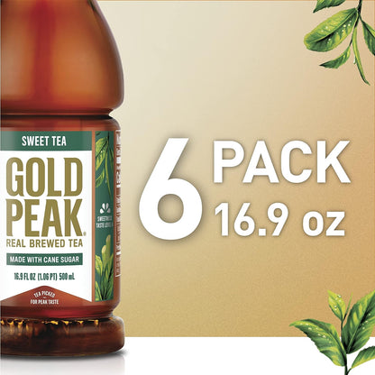 Gold Peak Sweetened Black Iced Tea Drink, 16.9 Fl Oz, 6 Pack