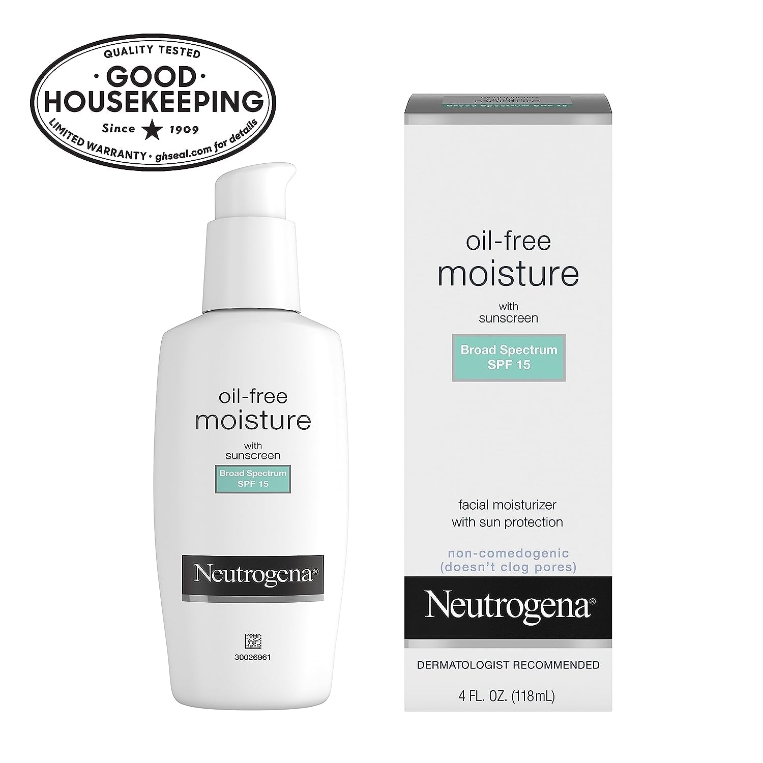 Neutrogena Oil Free Daily Long Lasting Facial Moisturizer & Neck Cream - Non Greasy, Oil Free Moisturizer Won'T Clog Pores - SPF 15 Sunscreen & Glycerin, 4 Fl. Oz