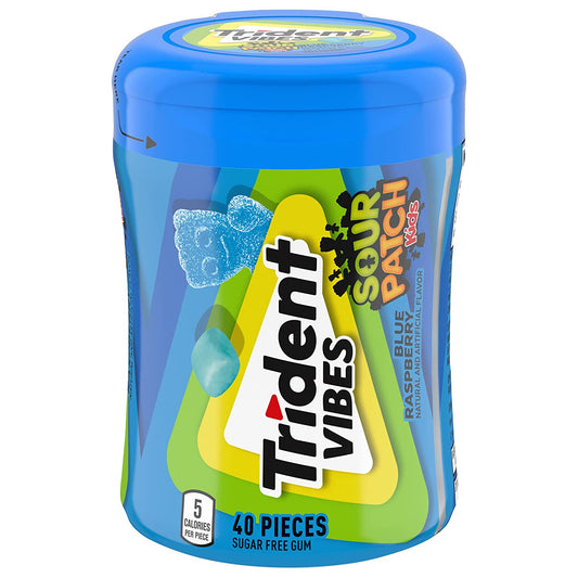 Trident Vibes SOUR PATCH KIDS Blue Raspberry Sugar Free Gum, 40 Piece Bottle