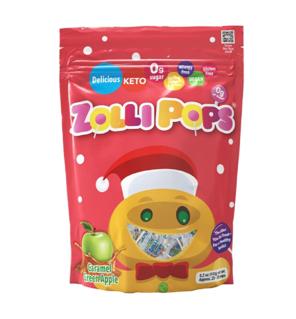 Zollipops Caramel & Green Apple, Sugar-Free, Allergy-Free, Vegan, KETO & Diabetic Friendly, Clean Teeth Candy