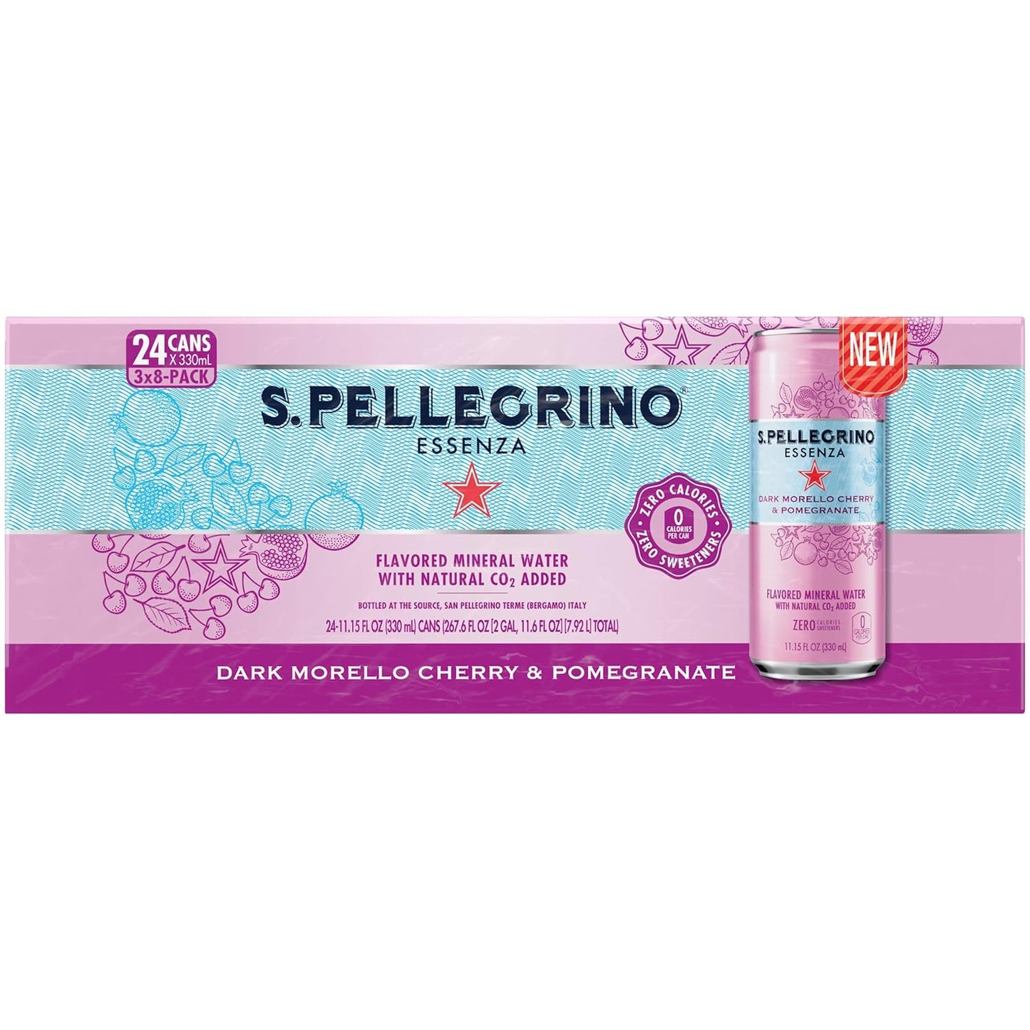 S.Pellegrino Essenza Dark Morello Cherry & Pomegranate Flavored Mineral Water, 11.15 Fl Oz Can (24 Pack)