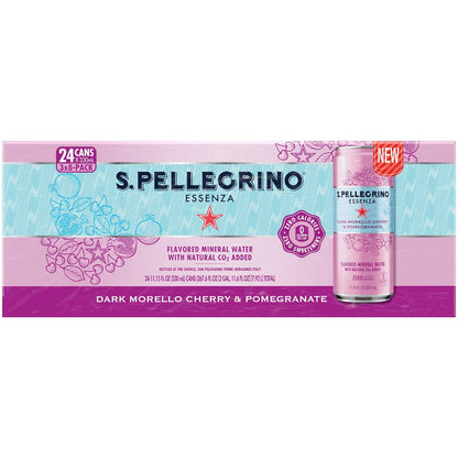 S.Pellegrino Essenza Dark Morello Cherry & Pomegranate Flavored Mineral Water, 11.15 Fl Oz Can (24 Pack)